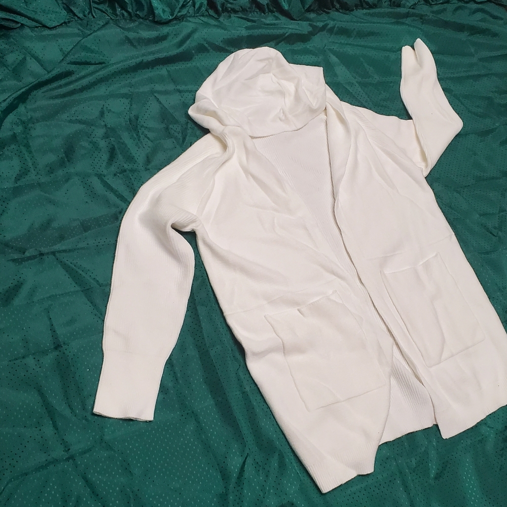 White Hooded Long Sleeve Open Front Cardigan - Picture 11 of 11